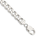 925 White Gold 9.3 mm Curb Chain Anklet, Polished shown for scale