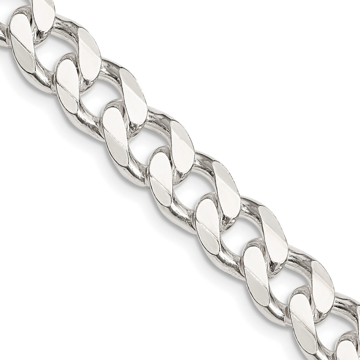 925 White Gold 9.3 mm Curb Chain Necklace, Polished detail view
