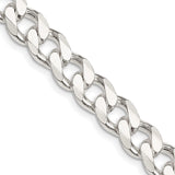 925 White Gold 9.3 mm Curb Chain Necklace, Polished detail view