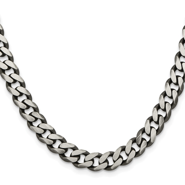 925 White Gold 9.3 mm Curb Chain Necklace, Solid