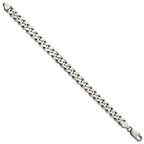 925 White Gold 9.3 mm Curb Chain Bracelet, Solid