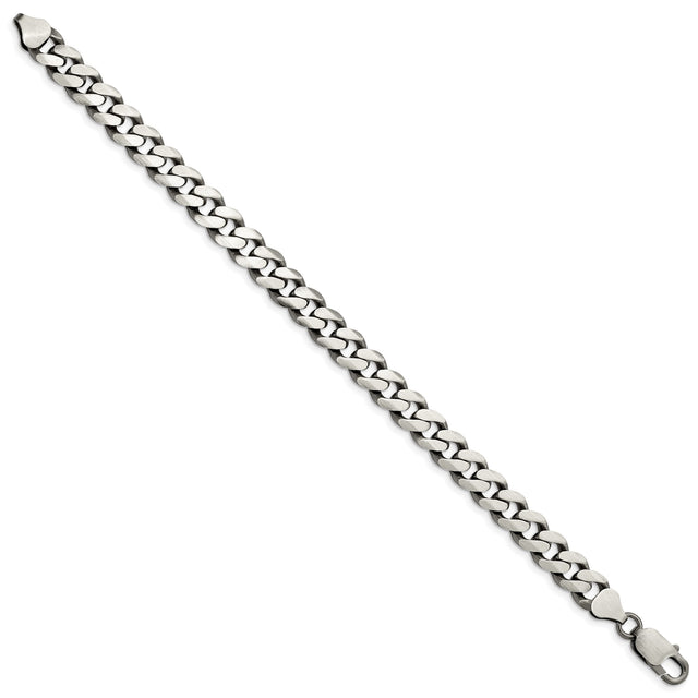 925 White Gold 9.3 mm Curb Chain Bracelet, Solid