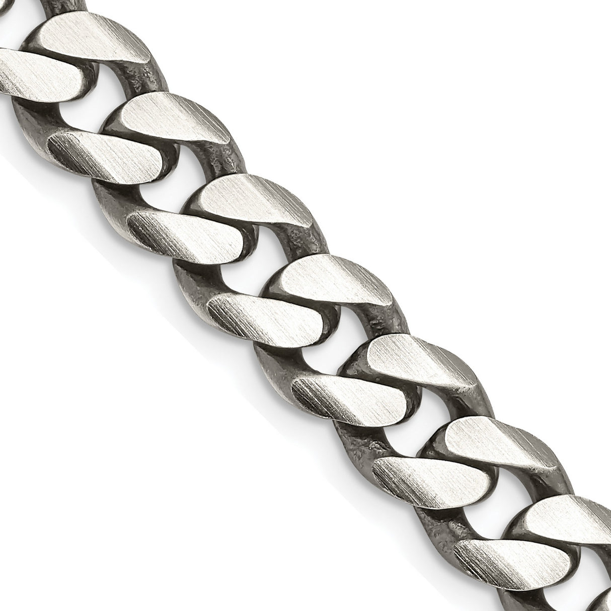 925 White Gold 9.3 mm Curb Chain Necklace, Solid detail view