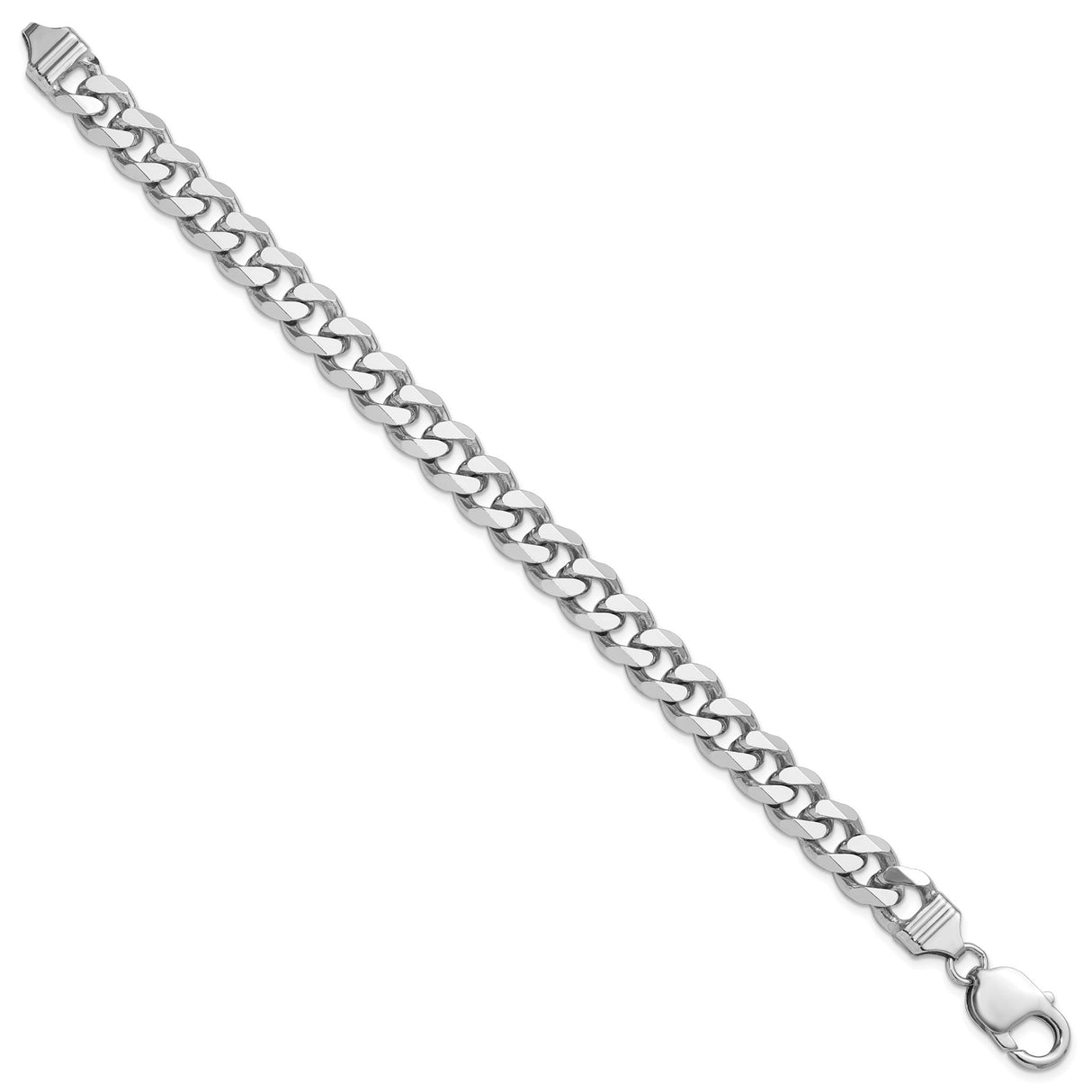 925 White Gold 9.3 mm Curb Chain Bracelet, Polished