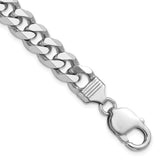 925 White Gold 9.3 mm Curb Chain Bracelet, Polished shown for scale
