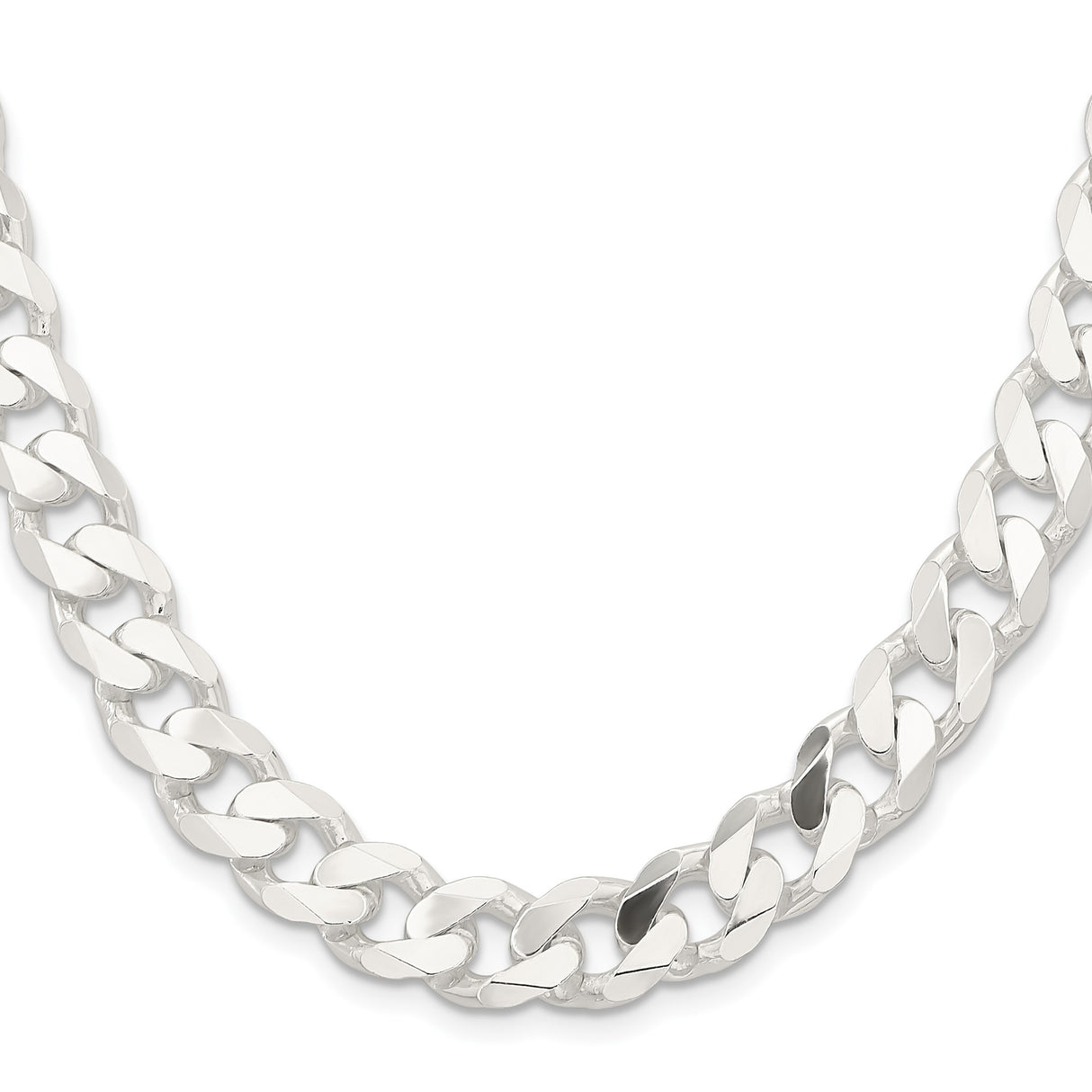 925 White Gold 11 mm Curb Chain Necklace, Polished