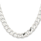 925 White Gold 11 mm Curb Chain Necklace, Polished
