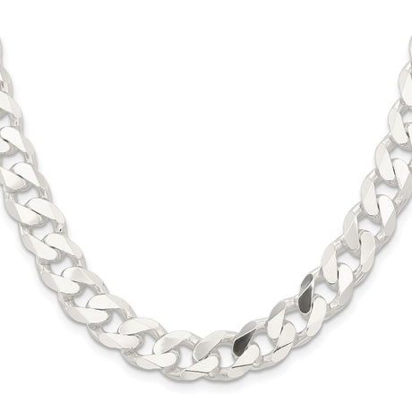 925 White Gold 11 mm Curb Chain Necklace, Polished