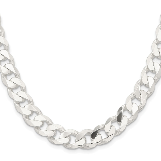 925 White Gold 11 mm Curb Chain Necklace, Polished
