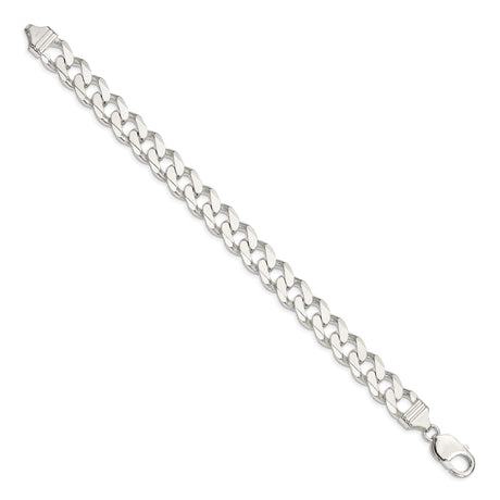 925 White Gold 11 mm Curb Chain Anklet, Polished
