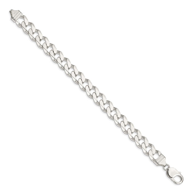 925 White Gold 11 mm Curb Chain Anklet, Polished