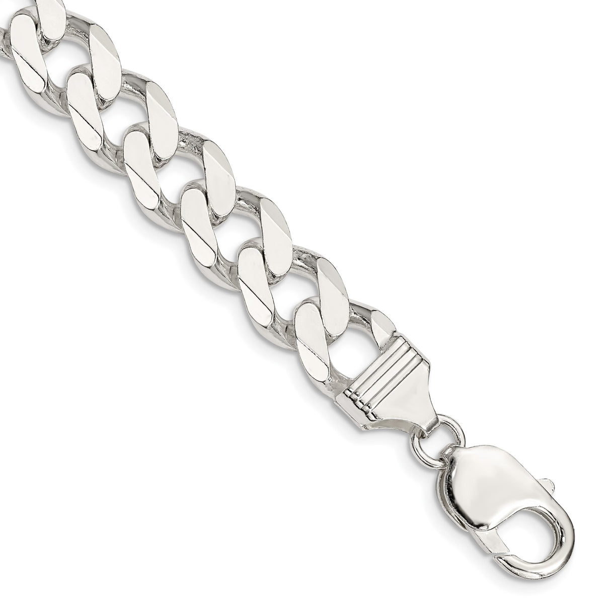 925 White Gold 11 mm Curb Chain Anklet, Polished shown for scale