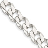 925 White Gold 11 mm Curb Chain Necklace, Polished detail view