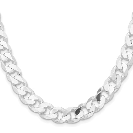 925 White Gold 11 mm Curb Chain Necklace, Polished