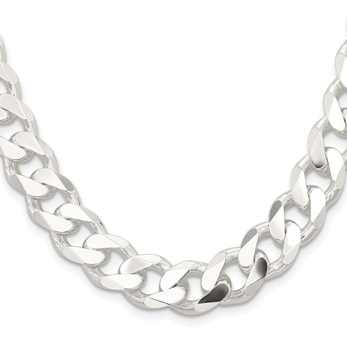 925 White Gold 13 mm Curb Chain Necklace, Polished