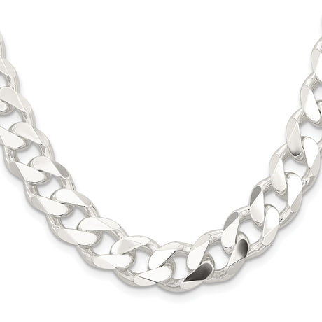 925 White Gold 13 mm Curb Chain Necklace, Polished
