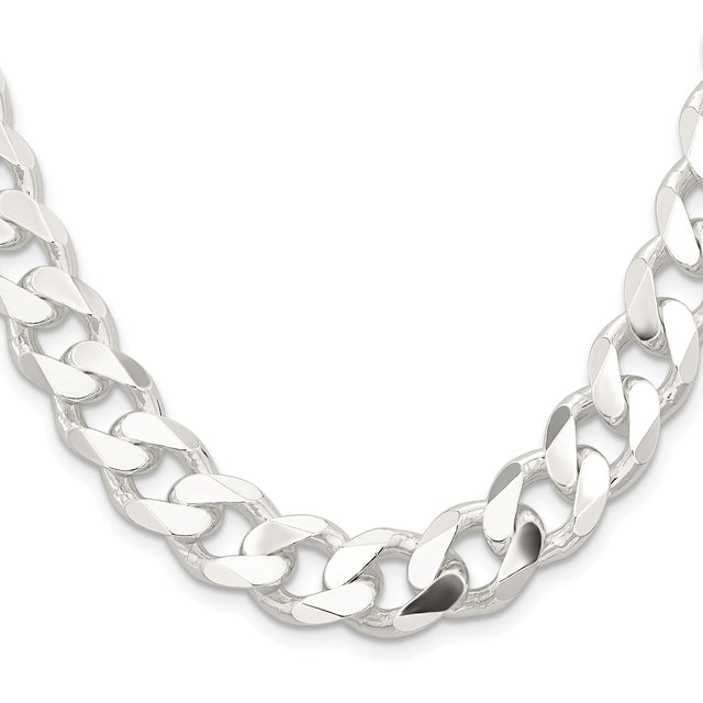 925 White Gold 13 mm Curb Chain Necklace, Polished