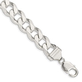 925 White Gold 13 mm Curb Chain Bracelet, Polished shown for scale