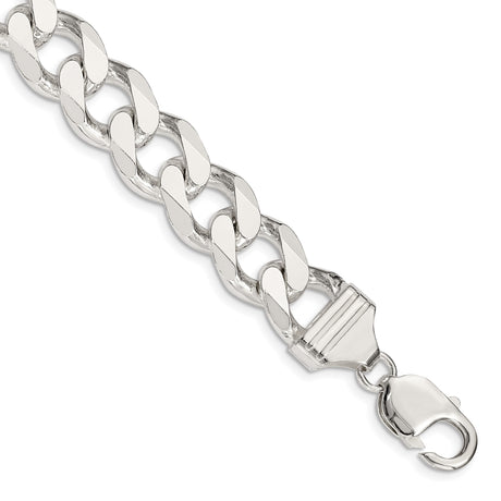 925 White Gold 13 mm Curb Chain Bracelet, Polished shown for scale