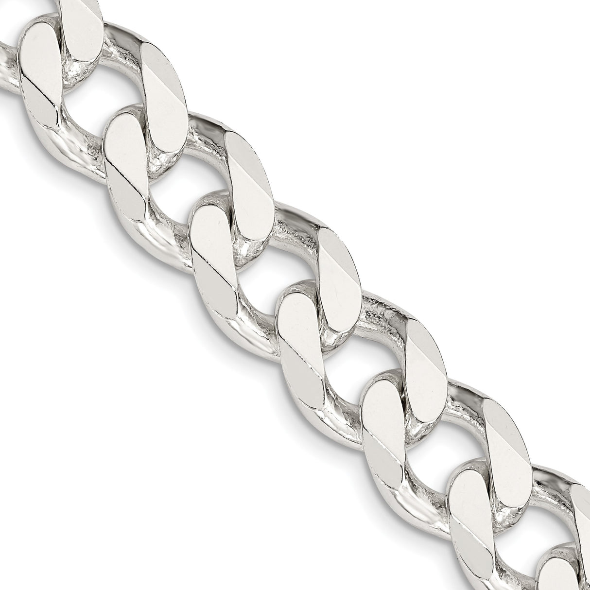 925 White Gold 13 mm Curb Chain Necklace, Polished detail view