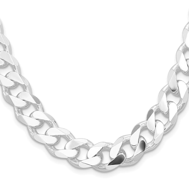 925 White Gold 13 mm Curb Chain Necklace, Polished