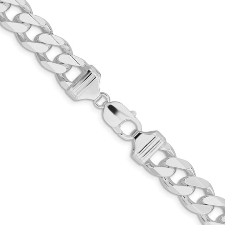 925 White Gold 13 mm Curb Chain Necklace, Polished alternate angle