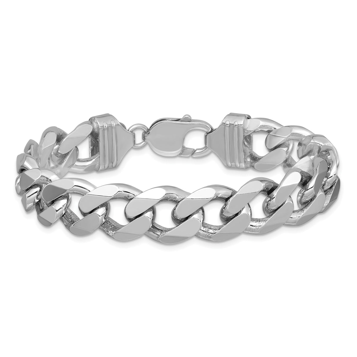 925 White Gold 13 mm Curb Chain Anklet, Polished alternate angle
