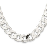 925 White Gold 14.5 mm Curb Chain Necklace, Polished