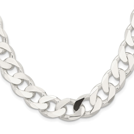 925 White Gold 14.5 mm Curb Chain Necklace, Polished