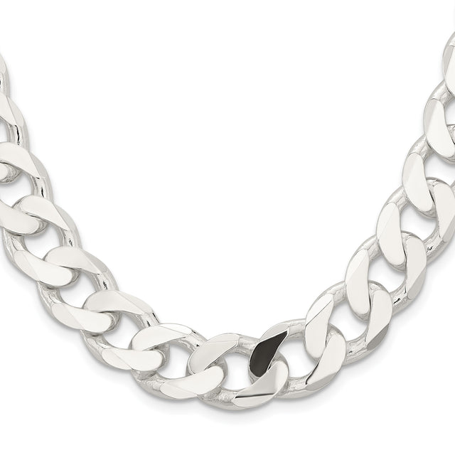 925 White Gold 14.5 mm Curb Chain Necklace, Polished