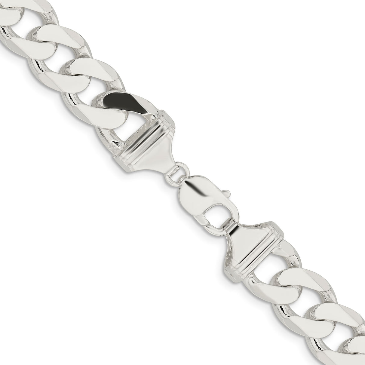 925 White Gold 14.5 mm Curb Chain Necklace, Polished alternate angle