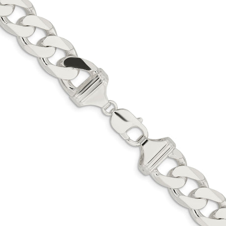 925 White Gold 14.5 mm Curb Chain Necklace, Polished alternate angle