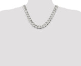 925 White Gold 14.5 mm Curb Chain Necklace, Polished detail view