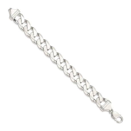 925 White Gold 14.5 mm Curb Chain Bracelet, Polished