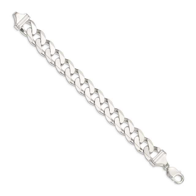 925 White Gold 14.5 mm Curb Chain Bracelet, Polished