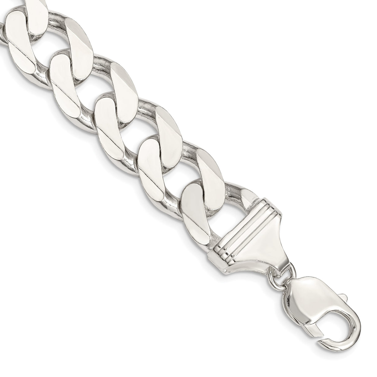 925 White Gold 14.5 mm Curb Chain Bracelet, Polished shown for scale