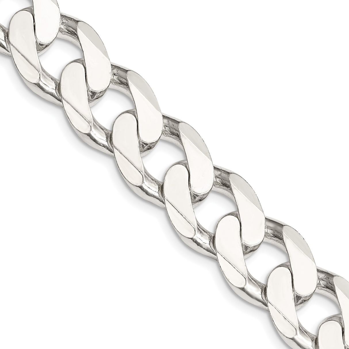925 White Gold 14.5 mm Curb Chain Necklace, Polished detail view