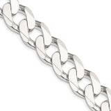 925 White Gold 14.5 mm Curb Chain Necklace, Polished detail view