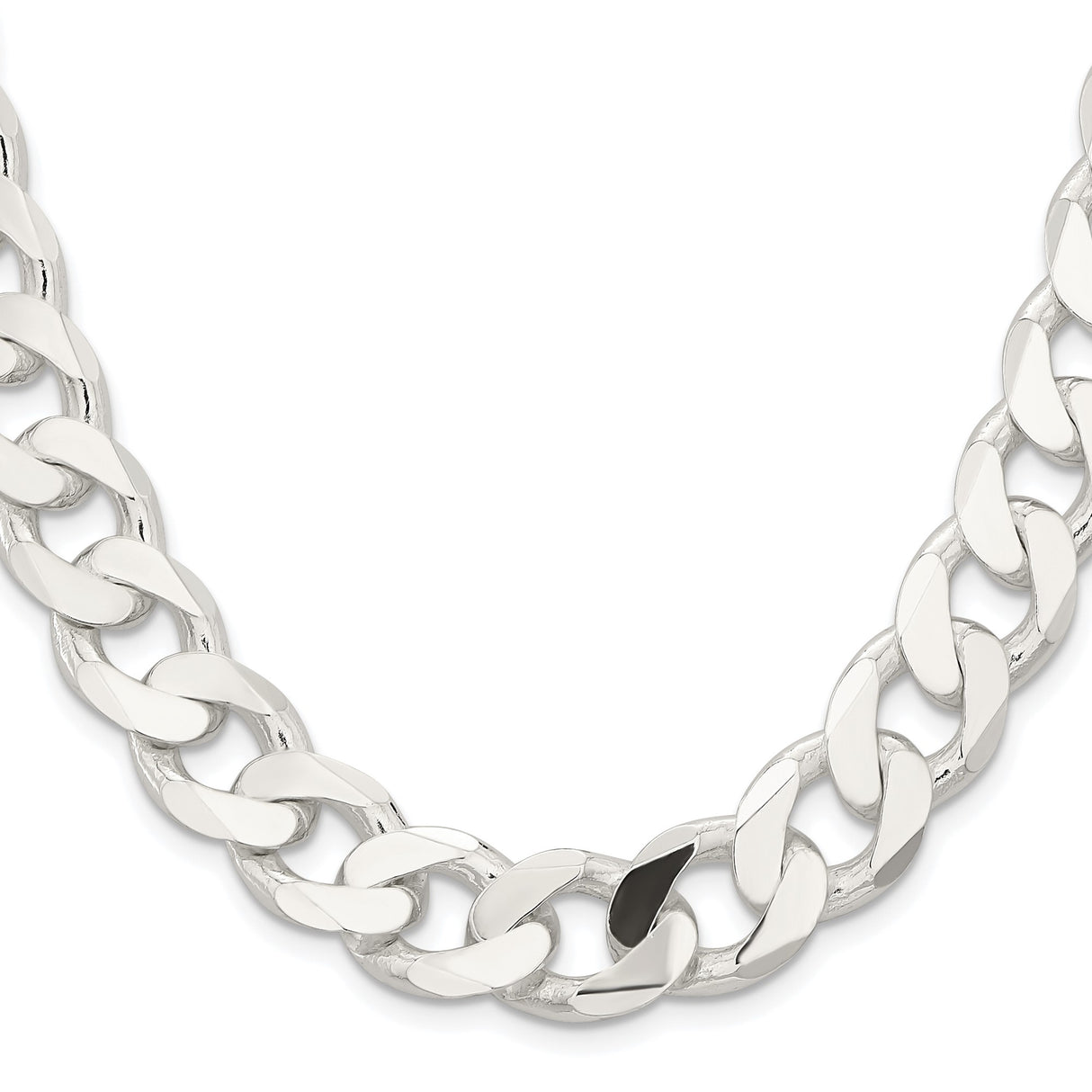 925 White Gold 14.5 mm Curb Chain Necklace, Polished