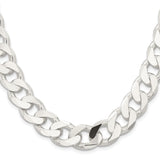 925 White Gold 14.5 mm Curb Chain Necklace, Polished