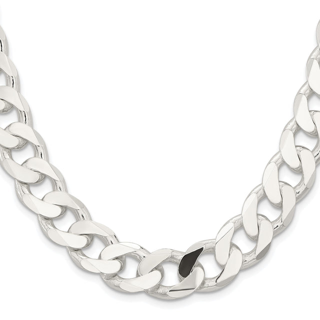 925 White Gold 14.5 mm Curb Chain Necklace, Polished