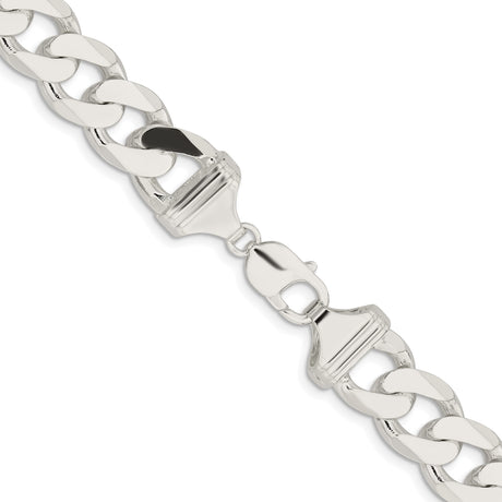 925 White Gold 14.5 mm Curb Chain Necklace, Polished alternate angle