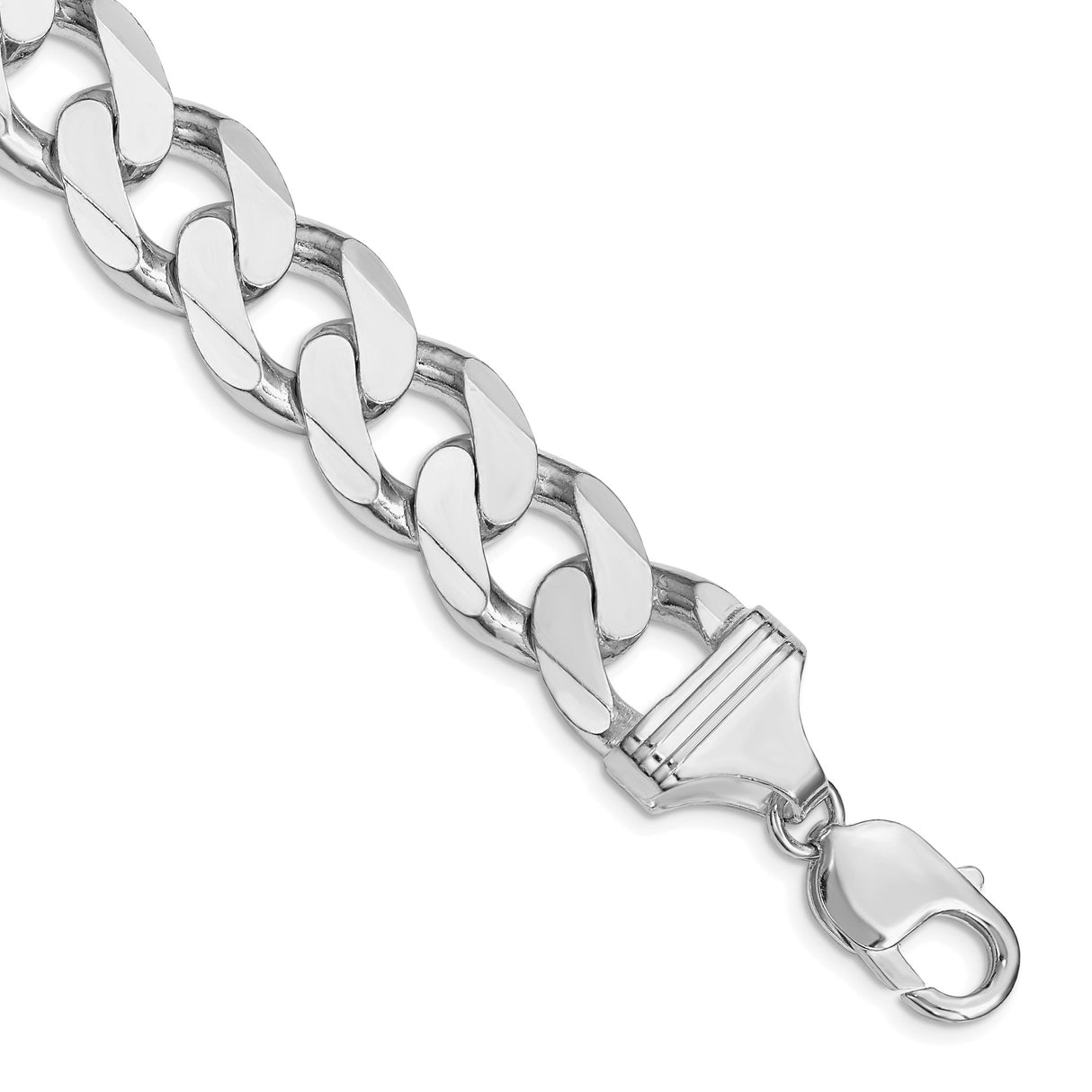 925 White Gold 14.5 mm Curb Chain Anklet, Polished shown for scale