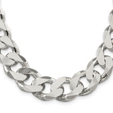 925 White Gold 16.25 mm Curb Chain Necklace, Polished