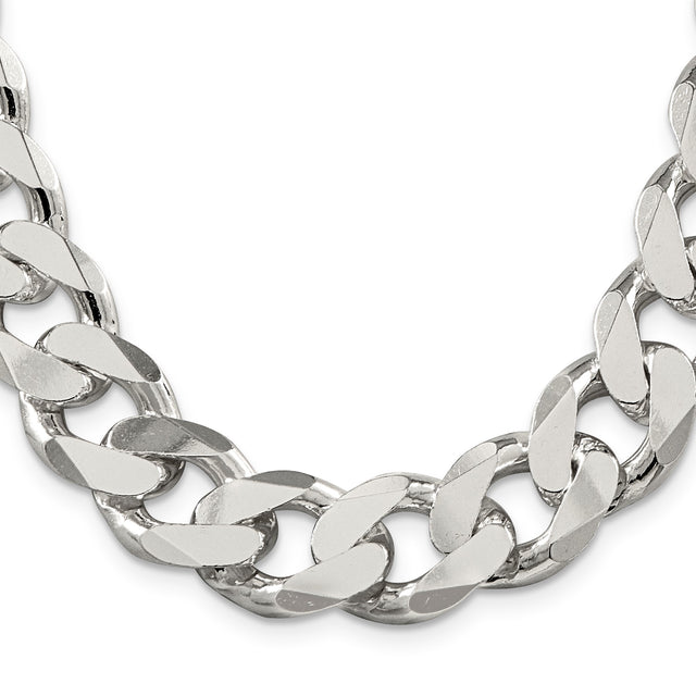 925 White Gold 16.25 mm Curb Chain Necklace, Polished