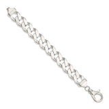 925 White Gold 16.25 mm Curb Chain Anklet, Polished