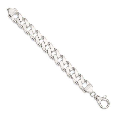 925 White Gold 16.25 mm Curb Chain Anklet, Polished