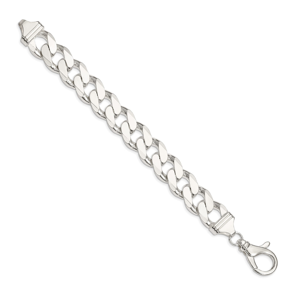 925 White Gold 16.25 mm Curb Chain Bracelet, Polished