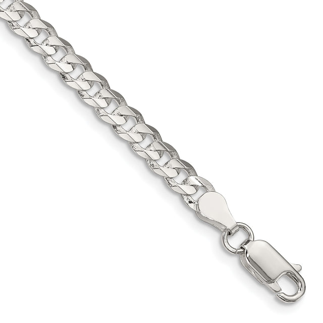 925 White Gold 4.5 mm Curb Chain Anklet, Polished shown for scale