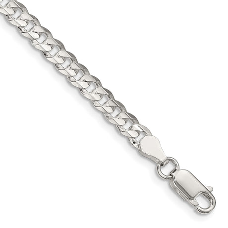 925 White Gold 4.5 mm Curb Chain Bracelet, Polished shown for scale